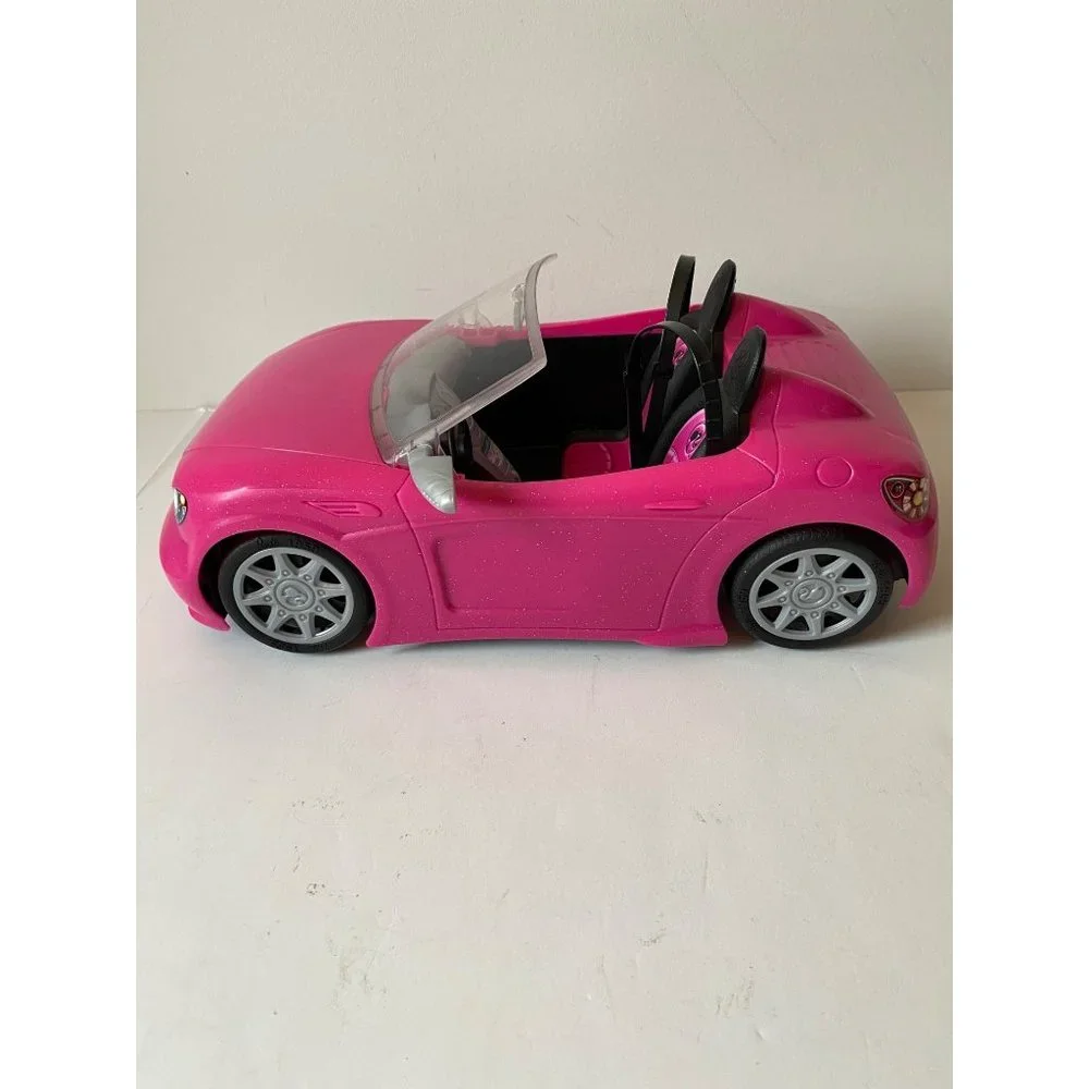 Barbie's sports car hot pink convertible doll size two seats glitter Mattel 2013